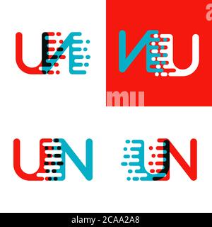 UN letters logo with accent speed red and blue Stock Vector