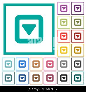 Toggle down flat color icons with quadrant frames on white background Stock Vector