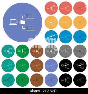 Network file system multi colored flat icons on round backgrounds. Included white, light and dark icon variations for hover and active status effects, Stock Vector