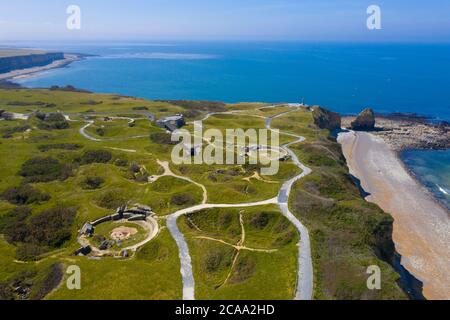 Aerial view of Pointe du Hoc on the coast of Normandy. famous World War II site Stock Photo