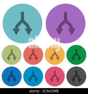 Split arrows down darker flat icons on color round background Stock Vector