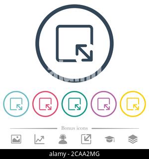 Resize object flat color icons in round outlines. 6 bonus icons included. Stock Vector