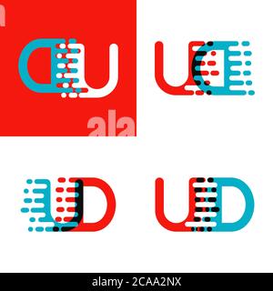 UD letters logo with accent speed red and blue Stock Vector