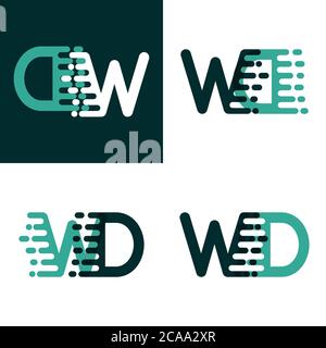 WD letters logo with accent speed green and dark green Stock Vector