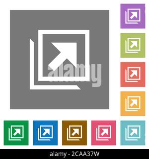 Open in new window flat icons on simple color square backgrounds Stock Vector