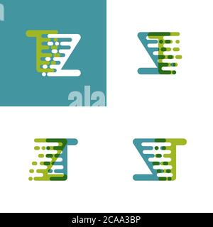 ZT letters logo with accent speed green and blue Stock Vector