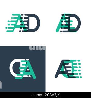 AD letters logo with accent speed in tosca green and dark blue Stock Vector