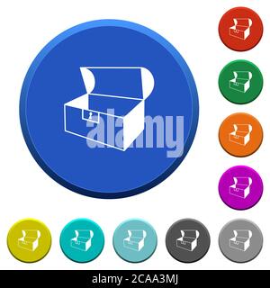 Empty open coffer round color beveled buttons with smooth surfaces and flat white icons Stock Vector