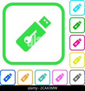 Hardware key vivid colored flat icons in curved borders on white background Stock Vector