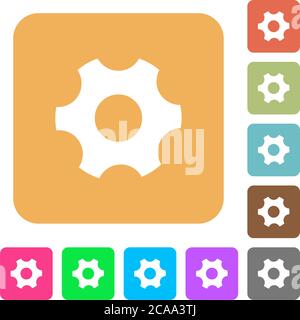 Single cogwheel flat icons on rounded square vivid color backgrounds. Stock Vector