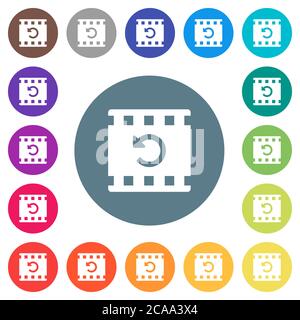 Undo movie changes flat white icons on round color backgrounds. 17 background color variations are included. Stock Vector