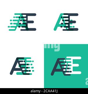 AE letters logo with accent speed in tosca green and dark blue Stock Vector