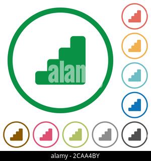 Stairs flat color icons in round outlines on white background Stock Vector