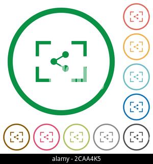 Camera share image flat color icons in round outlines on white background Stock Vector