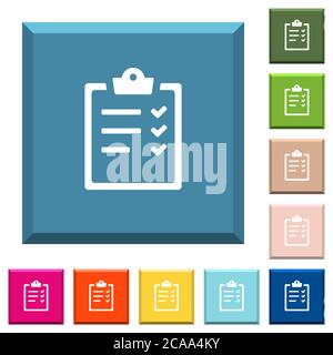 Task list white icons on edged square buttons in various trendy colors Stock Vector