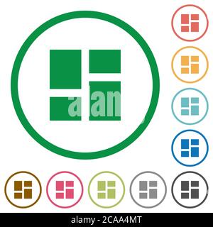 Admin dashboard panels flat color icons in round outlines on white background Stock Vector
