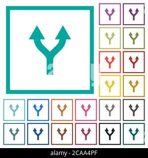 Split arrows up flat color icons with quadrant frames on white background Stock Vector
