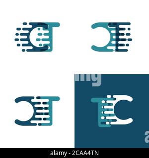 CT letters logo with accent speed in light green and dark blue Stock Vector