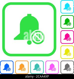 Disable reminder vivid colored flat icons in curved borders on white background Stock Vector