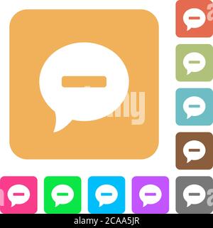 Delete comment flat icons on rounded square vivid color backgrounds. Stock Vector