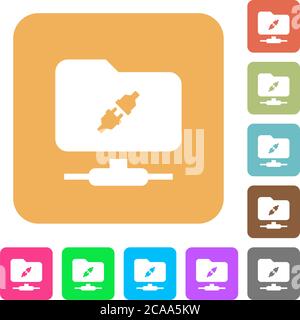 FTP connection flat icons on rounded square vivid color backgrounds. Stock Vector