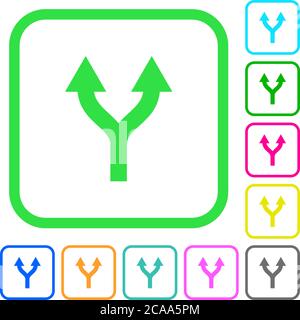Split arrows up vivid colored flat icons in curved borders on white background Stock Vector