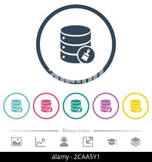 Database paste data flat color icons in round outlines. 6 bonus icons included. Stock Vector