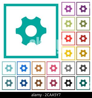 Single cogwheel flat color icons with quadrant frames on white background Stock Vector