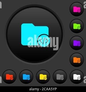 Source code directory dark push buttons with vivid color icons on dark grey background Stock Vector