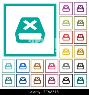 Uninstall flat color icons with quadrant frames on white background Stock Vector