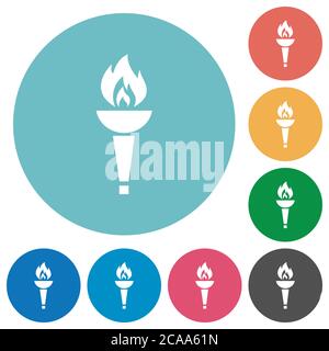 Torch flat white icons on round color backgrounds Stock Vector
