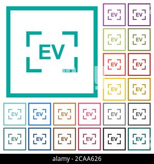 Camera exposure value setting flat color icons with quadrant frames on white background Stock Vector