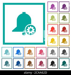 Reminder settings flat color icons with quadrant frames on white background Stock Vector