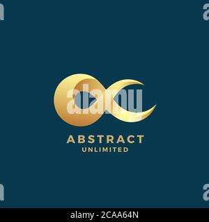 Abstract Vector Infinity Sign, Emblem or Logo Template. Creative Golden Symbol on a Premium Blue Background Stock Vector