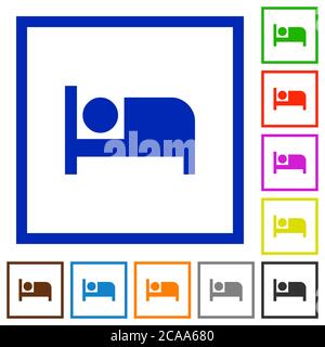 Hotel flat color icons in square frames on white background Stock Vector