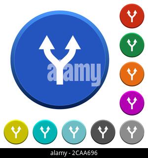 Split arrows up round color beveled buttons with smooth surfaces and flat white icons Stock Vector