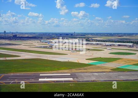 CHICAGO, IL -26 JUL 2020- View of the Chicago O'Hare International Airport (ORD) near Chicago, Illinois, United States. It is a hub for United Airline Stock Photo