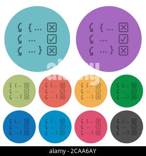 Debugging program darker flat icons on color round background Stock Vector