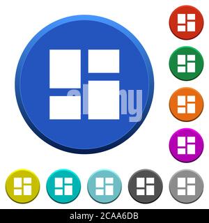 Admin dashboard panels round color beveled buttons with smooth surfaces and flat white icons Stock Vector