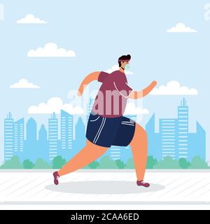 young man wearing medical mask running avatar character vector illustration design Stock Vector