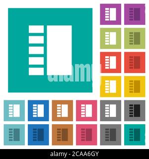 Vertical tabbed layout multi colored flat icons on plain square backgrounds. Included white and darker icon variations for hover or active effects. Stock Vector