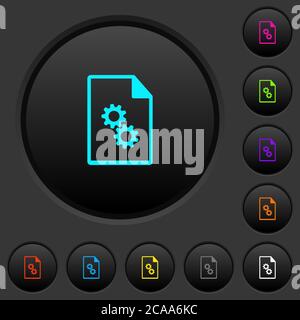 Executable file dark push buttons with vivid color icons on dark grey background Stock Vector
