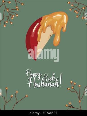 Vector greeting card for the Jewish New Year. Harvest. Apples. Rosh Hashanah. Stock Vector