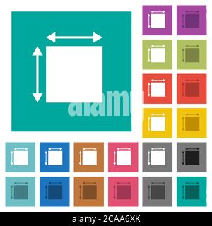 Elemet dimensions multi colored flat icons on plain square backgrounds. Included white and darker icon variations for hover or active effects. Stock Vector
