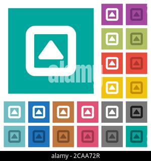 Toggle up multi colored flat icons on plain square backgrounds. Included white and darker icon variations for hover or active effects. Stock Vector