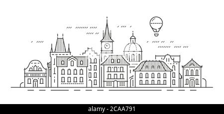 Cityscape with historic buildings. Town, city vector illustration Stock Vector