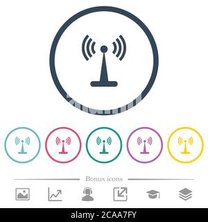 Wlan network flat color icons in round outlines. 6 bonus icons included. Stock Vector