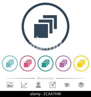 Multiple canvases flat color icons in round outlines. 6 bonus icons included. Stock Vector