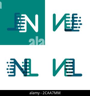 NL letters logo with accent speed in green and dark purple Stock Vector