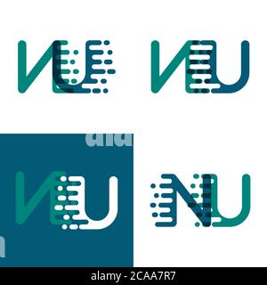 NU letters logo with accent speed in green and dark purple Stock Vector
